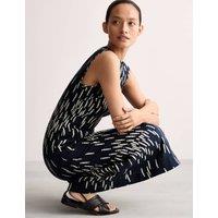 JAEGER Pure Linen Dash Print Midi Dress Navy Mix