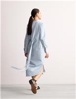 JAEGER Pure Cotton Striped Midi Shirt Dress Blue Mix