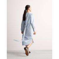 JAEGER Pure Cotton Striped Midi Shirt Dress Blue Mix