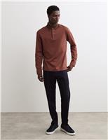 Pure Cotton Textured Long Sleeve Polo Shirt