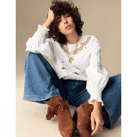 Pure Cotton Embroidered Crew Neck Blouse
