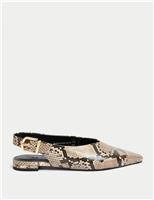 Snake Print Flat Pointed Slingback Shoes
