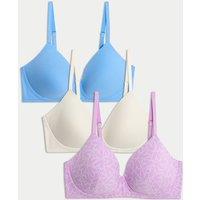 M&S 3pk Cotton Rich Non Wired T-Shirt Bras (A-E) Medium Lavender