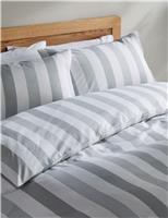M&S Pure Cotton Hadley Striped Bedding Set Green Mix