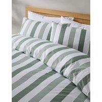 M&S Pure Cotton Hadley Striped Bedding Set Green Mix