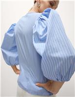 Pure Cotton Puff Sleeve Button Through Blouse