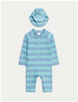2pc Striped Sunsafe Swimsuit with Hat (0 -3 Yrs)