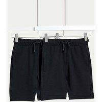 M&S 2 Pack Adaptive Cotton Rich Plain Shorts (2-16 Yrs) Black