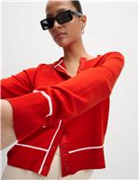 Crew Neck Tipped Detail Button Front Cardigan