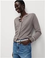 Crew Neck Tipped Detail Button Front Cardigan