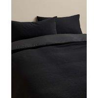 M&S Pure Cotton Waffle Bedding Set Black