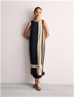 Scarf Print Scoop Neck Midi Column Dress