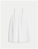 M&S Pure Cotton Broderie Dress (2-16 Yrs) White