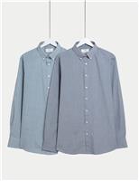 M&S 2 Pack Regular Fit Easy Iron Check Shirts Navy Mix