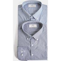 M&S 2 Pack Regular Fit Easy Iron Check Shirts Navy Mix