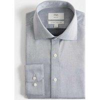 M&S Slim Fit Ultimate Non Iron Pure Cotton Textured Shirt Dark Navy