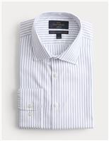 M&S SARTORIAL Slim Fit Pure Cotton Striped Shirt White/Med Blue