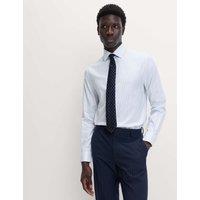 M&S SARTORIAL Slim Fit Pure Cotton Striped Shirt White/Med Blue