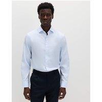 M&S Regular Fit Non Iron Cotton Blend Shirt Blue