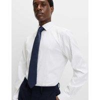 M&S SARTORIAL Regular Fit Pure Cotton Striped Luxury Shirt White/Med Blue