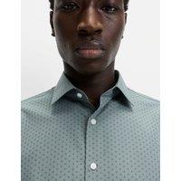 M&S Regular Fit Cotton Blend Printed Shirt Dark Sage