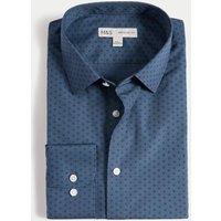 M&S Regular Fit Cotton Blend Printed Shirt Air Force Blue