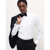 M&S Regular Fit 2 Inch Shorter Pure Cotton Textured Luxury Shirt White