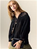 Cotton Rich Tie Front Blouse