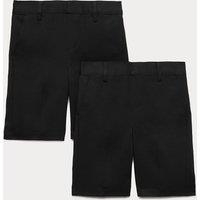 M&S 2 Pack Boys Slim Leg School Shorts (2-14 Yrs) Black