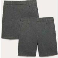 M&S 2 Pack Boys' Plus Size School Shorts (4-15 Yrs) Grey