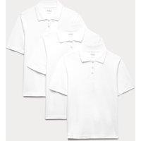 M&S 3 Pack Girls' Pure Cotton Regular Fit Stainaway Polo Shirt (2-18 Yrs) White