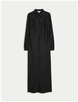 Linen Blend Button Through Midi Shirt Dress