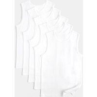 M&S 5 Pack Pure Cotton Plain Vests (2-14 Yrs) White