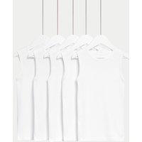 M&S 5 Pack Pure Cotton Plain Vests (2-14 Yrs) White