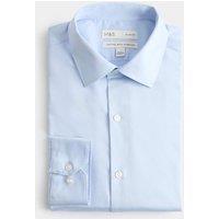 M&S Slim Fit Pure Easy Iron Cotton with Stretch Shirt Blue