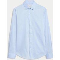 M&S Slim Fit Pure Easy Iron Cotton with Stretch Shirt Blue