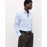 M&S Slim Fit Pure Easy Iron Cotton with Stretch Shirt Blue