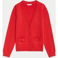 M&S Pure Cotton Bow Pocket Cardigan (3-18 Yrs) Red