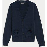 M&S Pure Cotton Bow Pocket Cardigan (3-18 Yrs) Navy