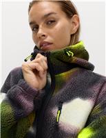 Borg Zip Up Printed Longline Fleece