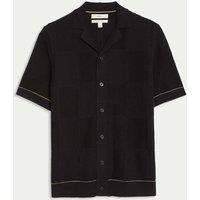 M&S Button-Through Patchwork Knitted Polo Shirt Black