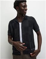 M&S Button-Through Patchwork Knitted Polo Shirt Black