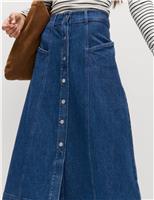 Denim Button Front Midi Circle Skirt
