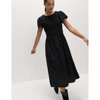 Angel Sleeve Midi Shirred Waisted Dress