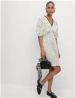 Printed V-Neck Tie Waist Mini Tea Dress