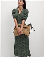 Printed V-Neck Midi Tea Dress