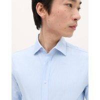 M&S Regular Fit Ultimate Non Iron Jersey Striped Shirt Blue Mix