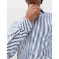 M&S Regular Fit Ultimate Non Iron Jersey Striped Shirt White/Navy