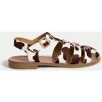 Leather Cow Print Ankle Strap Fisherman Sandals