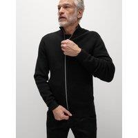 Cotton Blend Funnel Neck Zip Up Jumper